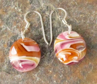 Salmon Pink and Cinnabar Glass Earrings