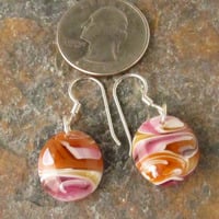 Salmon Pink and Cinnabar Glass Earrings - Thumbnail 1