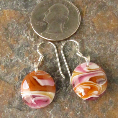 Salmon pink and cinnabar glass earrings