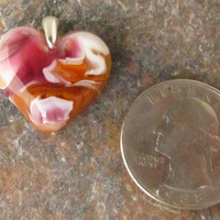 Salmon Pink and Cinnabar Glass Heart Pendant - Thumbnail 1