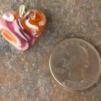 Salmon Pink and Cinnabar Glass Heart Pendant - Thumbnail 1