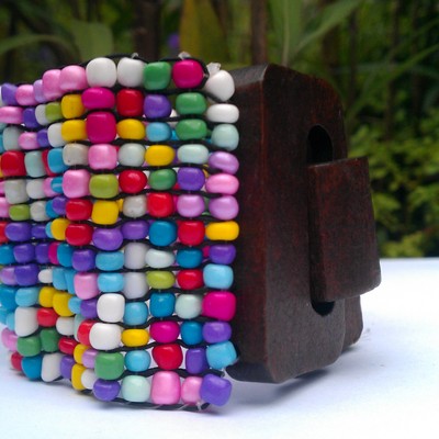 Mosaic bead w/ wood buckle