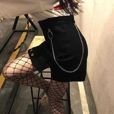 Punk chain zipper o-ring denim skirt