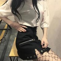 Punk Chain Zipper O-ring Denim Skirt - Thumbnail 1