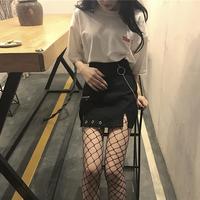 Punk Chain Zipper O-ring Denim Skirt - Thumbnail 2