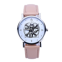 Cut Cartoon Cat Leather Strap Watches for Women - Thumbnail 1