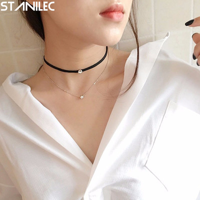 Layered crystal charm choker necklace - Thumbnail 4