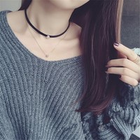 Layered Crystal Charm Choker Necklace - Thumbnail 1