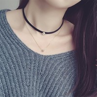 Layered Crystal Charm Choker Necklace - Thumbnail 3