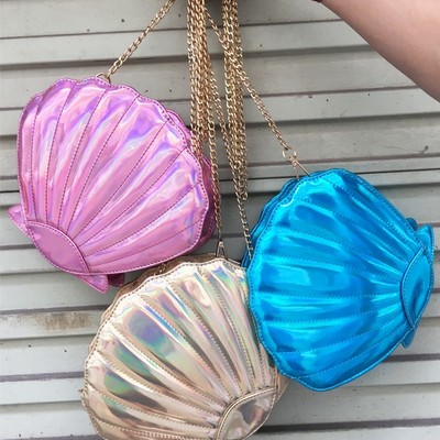 Gorgeous mermaid shell holographic ladies cross body chain shoulder bag - Thumbnail 5