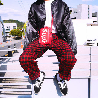 VINTAGE RED CHECKER WIDE LEG PANTS