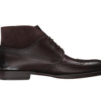 Men Dark Brown Leather Boot, Handmade Brogue Wing Tip Formal Boots - Thumbnail 1