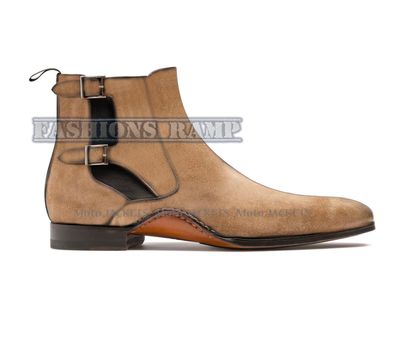 Handmade Beige Chelsea Suede Leather Boot, Two Tone Men Ankle High Dress