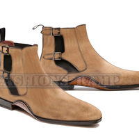 Handmade Beige Chelsea Suede Leather Boot, Two Tone Men Ankle High Dress - Thumbnail 1