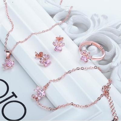 Cute Rose Gold Ring Necklace Earrings Bracelet Set