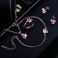 Cute Rose Gold Ring Necklace Earrings Bracelet Set - Thumbnail 1