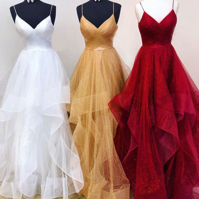 Elegant spaghetti straps white/dark beige/burgundy organza prom dresses for women - Thumbnail 5