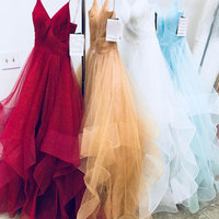 Elegant spaghetti Straps White/Dark Beige/Burgundy Organza Prom Dresses for Women - Thumbnail 4