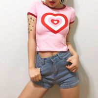 Heart Printed Color Block Pink T-shirt - Thumbnail 2