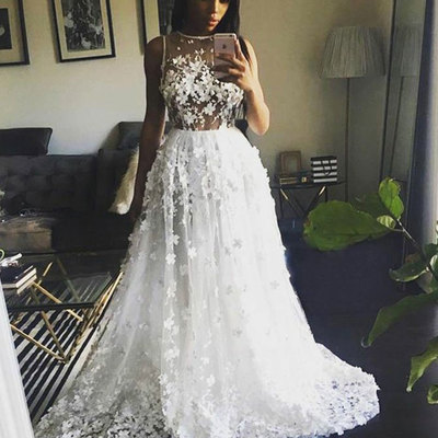 Charming white prom dresses wedding dresses with appliques - Thumbnail 4