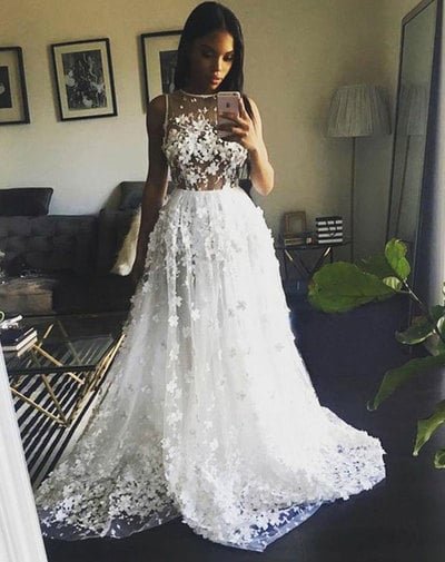 Charming White Prom Dresses Wedding Dresses with Appliques