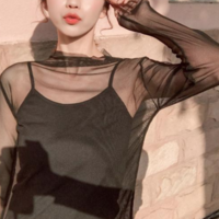 Free Shipping-BLACK MESH LONG SLEEVE TOP - Thumbnail 1