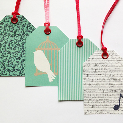 Blue & turquoise tags 4pcs - 3.5 x 2.5"