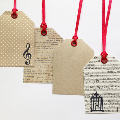 Navy blue & kraft tags 4pcs - 3.5 x 2.5"