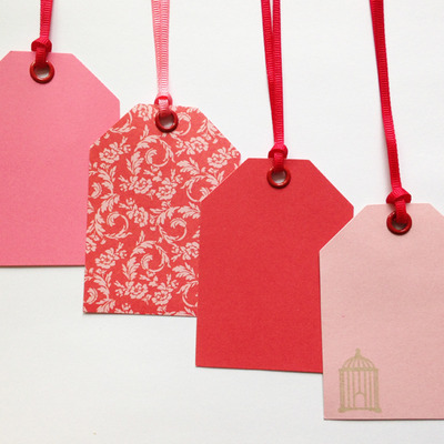Pink tags floral 4pcs - 3.5 x 2.5"