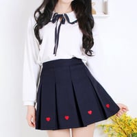 Heart Embroidery High Waist Pleated Skirt - Thumbnail 1