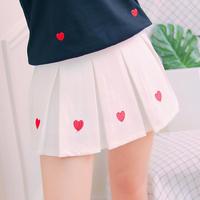 Heart Embroidery High Waist Pleated Skirt - Thumbnail 2
