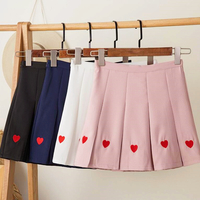 Heart Embroidery High Waist Pleated Skirt - Thumbnail 4