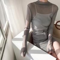 See-through Mesh Lace Long Sleeve Top - Thumbnail 4