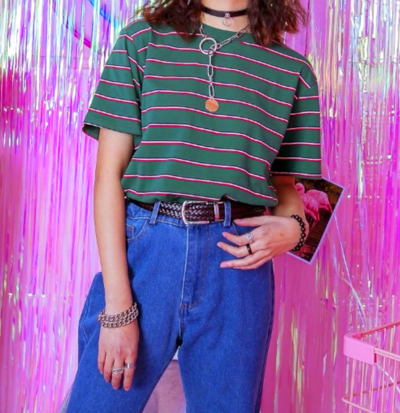 RETRO STRIPE T SHIRT IN GREEN