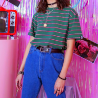 RETRO STRIPE T SHIRT IN GREEN - Thumbnail 2