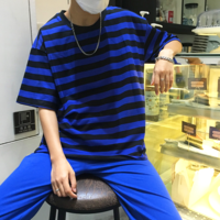 Free Shipping-RETRO BLUE AND BLACK STRIPE TEE - Thumbnail 1