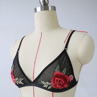 Sexy Mesh Floral Embroidery Black Bralette Bra Crop Top - Thumbnail 2