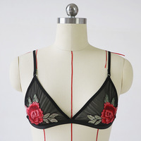 Sexy Mesh Floral Embroidery Black Bralette Bra Crop Top - Thumbnail 4