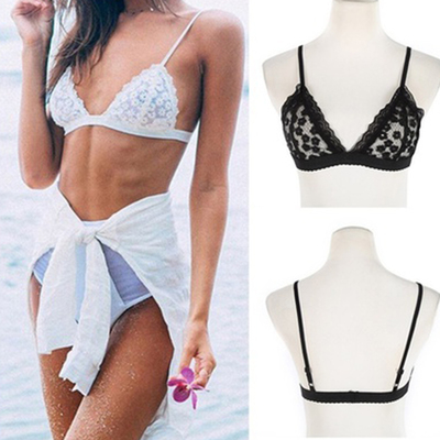 Sexy sheer floral lace bra in black and white