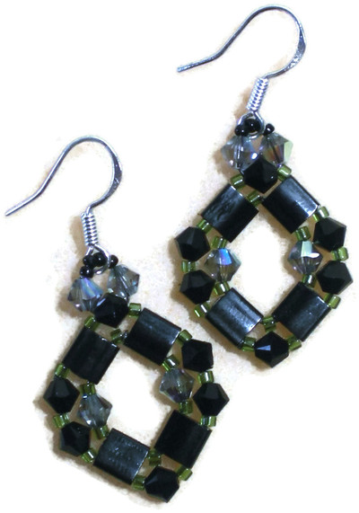 Black Diamond Shape Woven Earrings on Sterling