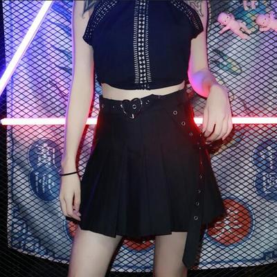 Heart belt high waist black pleated skirt - Thumbnail 4