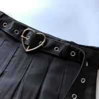 Heart Belt High Waist Black Pleated Skirt - Thumbnail 4