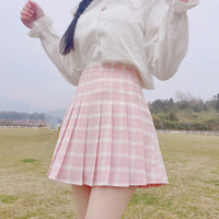Plaid High Waist Pleated Skirt - Thumbnail 1