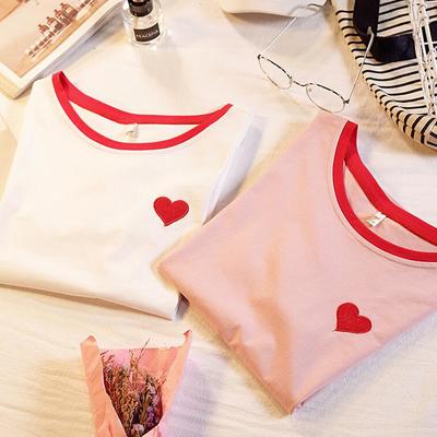 Sweet red heart embroidery tee - Thumbnail 5