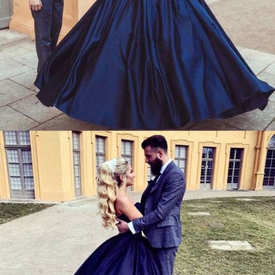 Strapless ball gown burgundy/navy blue prom dresses birthday dress - Thumbnail 5