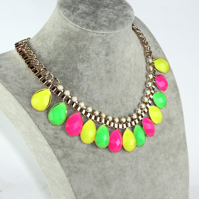 Candy color fashion tear drop necklace