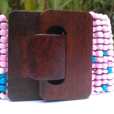 Mosaic bead w/ wood buckle