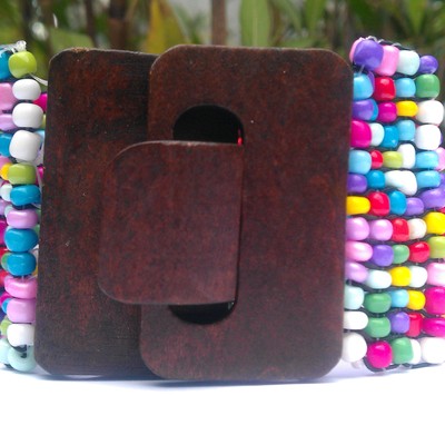 Mosaic bead w/ wood buckle