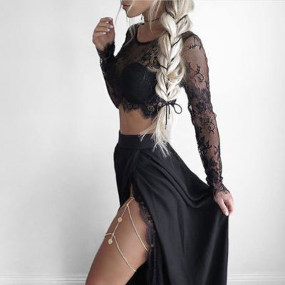 Sexy two piece black prom dresses with split side - Thumbnail 5