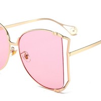 Classy Over Size Metal Frame Fashion Luxury High Quality Sunglasses  - Thumbnail 2